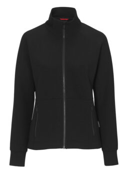Dobbeltstrikket sweatshirt med stræk for ekstra komfort. Manchetter. Formsyet dobbeltkrave. Gennemgående lynlås og sidelommer. Raglan ærmer og længere bagstykke for bedre pasform. Findes i herre- og damemodel.