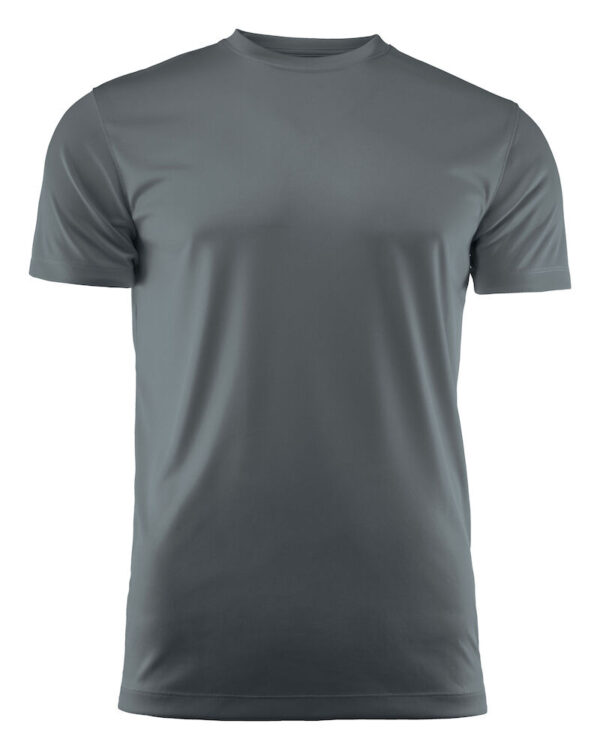 Funktion T-shirt med rund hals og interlock strik. Metervaren er spun dyed som er en indfarvningsmetode